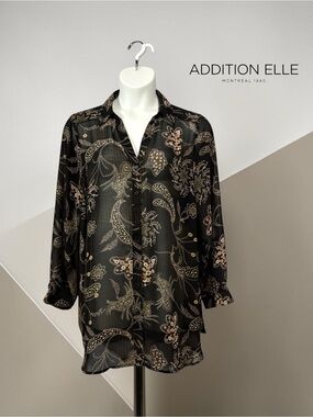 Love & Legend Addition Elle Sheer Paisley Tunic Size 20W Plus Size Black Floral